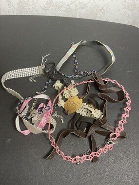 Y2K Coquette Choker Lot Pink Tattoo Lace Rhinestone & Leather Aesthetic Jewelry